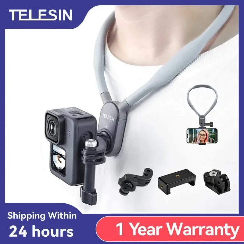 TELESIN - Suporte de pescoço de silicone para gopro hero 11 10 9 8 7 6 5 insta360 DJI Osmo ação smartphone acessórios de ação magnética